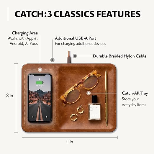 Catch:3 Classics - Italian Leather Wireless Charging Station and Valet Tray