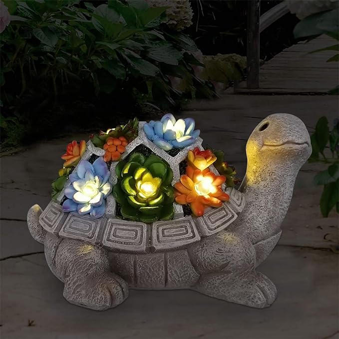 Solar Garden Turtle with LED Succulents
