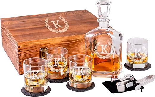 Engraved Liquor Whiskey Decanter Set with Scotch Glasses for Men 